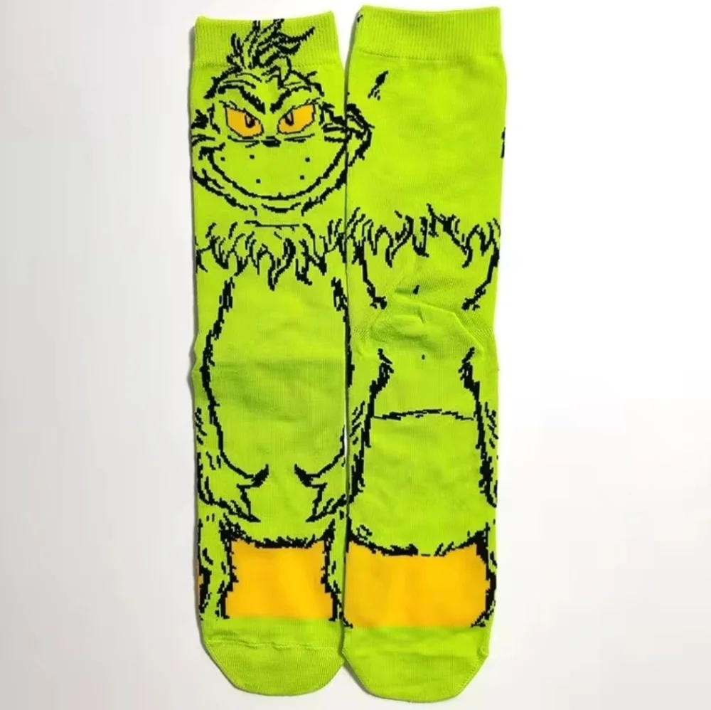 Grinch Crew Socks Green and Yellow